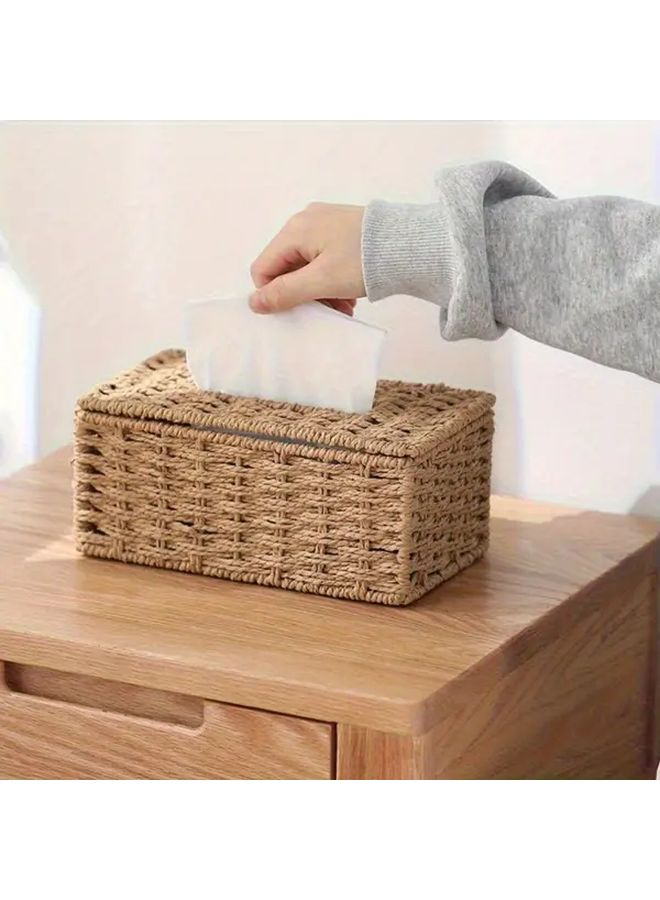 صندوق المناديل البني المصنوع يدويًا بتصميم بوهيمي عتيق للاستخدام المنزلي والمكتبي - Image 2